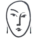 Earrings next to an illustration of a face, for scale.