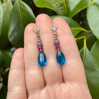 Bright blue earrings. Handmade post earrings. German and Czech glass with Austrian crystal.