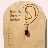 Dark rose glass drop earrings, handmade in the USA using German glass.