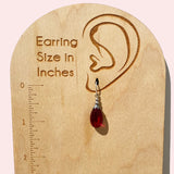 Dark rose glass drop earrings, handmade in the USA using German glass.