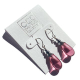 Pink glass drop earrings, made in the USA.