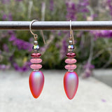 Bright pink iridescent earrings. German and Czech glass with Austrian crystal. 