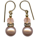 Taupe crystal pearl drop earrings with light rose Czech top beads.