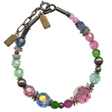 "TIME SCALES" PINK AND AQUA CRYSTAL BEADED BRACELET