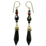 Antique Jet Czech Glass Prism Earrings with Garnet Accents "Arcadia 31"
