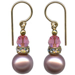 Dusty rose pearlized crystal earrings. Top beads are pink Austrian crystal. All handwork done in the USA.