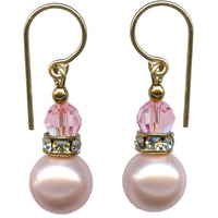 Light pink pearlized crystal drop earrings.