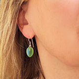 Frosted Light Green Glass Drop Earrings with Aurora Borealis Sheen "Berries 52"