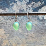 Frosted Light Green Glass Drop Earrings with Aurora Borealis Sheen "Berries 52"