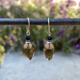 Smoke topaz and black earrings. German glass drops with Austrian crystal top beads. Handmade in the USA.