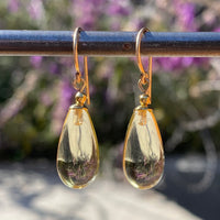 Yellow glass dangle earrings. 