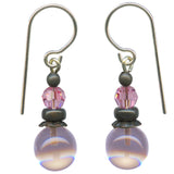 Light purple glass earrings with pink Austrian crystal top beads.