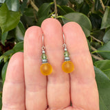 Frosted Jonquil Glass & Peridot Crystal Drop Earrings "Bubbles 19"