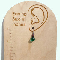Green glass earrings. Handmade in the USA.