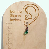 Green glass earrings. Handmade in the USA.