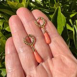 Gold-Filled Huggie Earrings with Antique Czech Glass Coral Drops