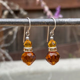 Topaz crystal beaded earrings with topaz rhinestones.
