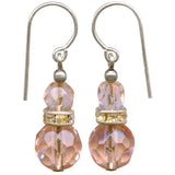 Peach Czech glass and rhinestone earrings. Handmade in the USA.