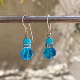 Aqua blue Austrian crystal rhinestone earrings. 