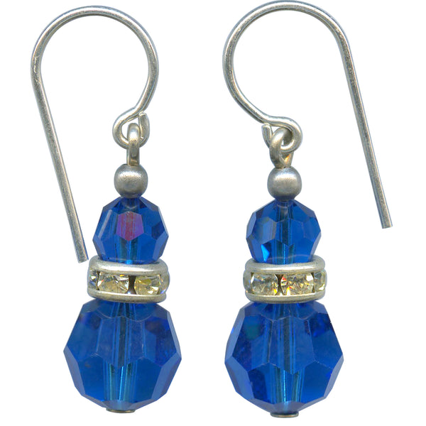 Bright turquoise Austrian crystal earrings with German glass rhinestone accents. Handmade in the USA.