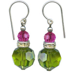 bright green and pink glass earrings.