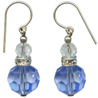 Light sapphire crystal earrings with clear Czech glass top beads. Crystal rhinestones. Handmade in the USA.
