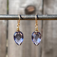 Light amethyst faceted glass earrings. German glass, gold ear wires. Handmade in the USA.