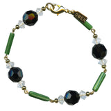 Antique Jade Czech glass and jet crystal bracelet. Handmade bracelet on a white background.