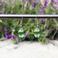 Light peridot glass earrings. German glass, designed by Allen Owen. Handmade in the USA.