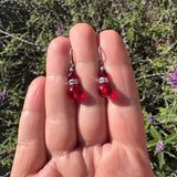 "MINI FLASH 1" RED BEADED EARRINGS WITH RHINESTONES