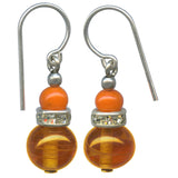 Orange glass earrings with rhinestones.