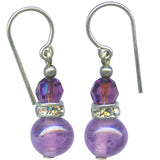 Amethyst crystal and glass earrings with rhinestone accents. Sterling silver ear wires.