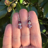 "MINI FLASH 7" AMETHYST GLASS, CRYSTAL AND RHINESTONE EARRINGS