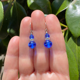 Blue glass drop earrings. Antique Japanese glass from the Art Deco era. 