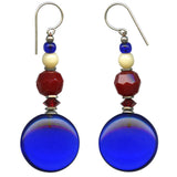 Cobalt Glass & Antique Red Czech Glass Drop Earrings "Mosaic 10"
