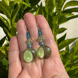 Light Peridot Glass & Turquoise Crystal Drop Earrings "Mosaic 5"