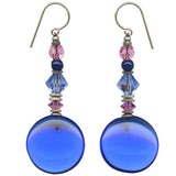 Blue and pink glass and crystal earrings. German and Czech glass with Austrian crystal. Silver wires. Handmade in the USA.