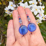 Blue and pink glass and crystal earrings. German and Czech glass with Austrian crystal. Handmade in the USA.