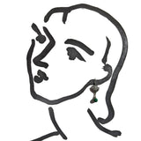 Illustration of a woman with a green glass earring.
