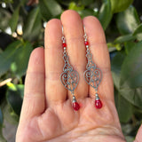 Red Antique Czech Glass Drop Earrings "Opera 1"