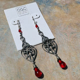 Red Antique Czech Glass Drop Earrings "Opera 1"