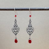 Red Antique Czech Glass Drop Earrings "Opera 1"
