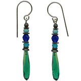 Teal prism earrings. Antique Czech glass with bronze accents and sterling silver ear wires. Handmade in the USA.
