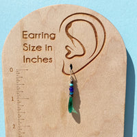 Green prism earrings, antique Czech glass. Handmade in the USA.