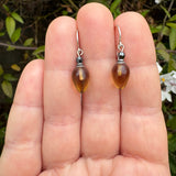 Smoke Topaz Glass and Hematite Crystal Dangle Earrings "Plums 9"
