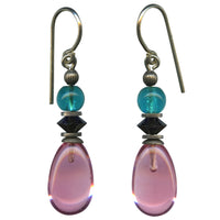 Light pink glass drop earrings. Handmade in the USA.