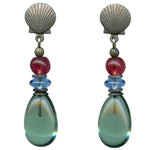 Tourmaline green post earrings. Rare glass. Handmade in the USA.