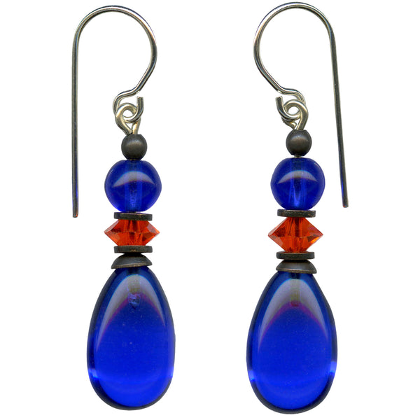 Cobalt blue glass earrings.