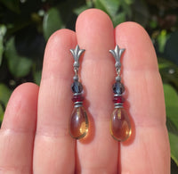 Light brown glass earrings, handmade in the USA.