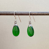 Emerald green glass earrings. Handmade in the USA.